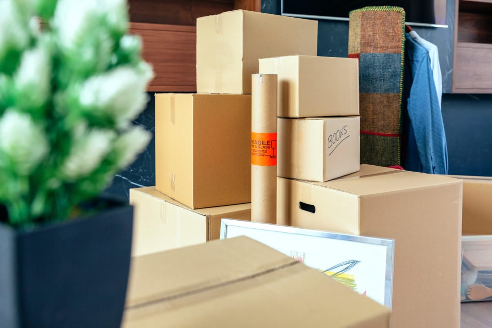 Stack of boxes ready to be stored at StayLock Storage in Auburn, Indiana