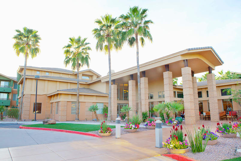 Drive up access to elaborate covered building entrance McDowell Village in Scottsdale, AZ
