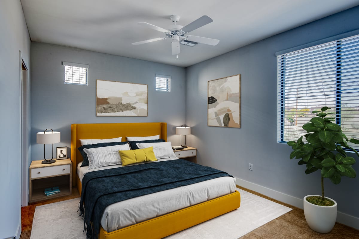 A bright bedroom at The Aubrey in Tempe, Arizona