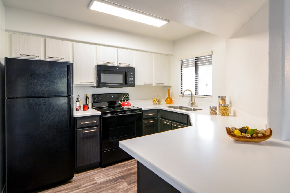Model kitchen at The Palms on Scottsdale in Tempe, Arizona