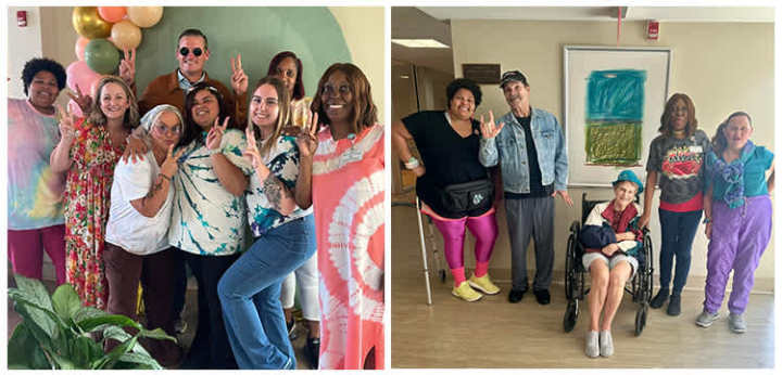 Wesley Place staff and residents dressed in 70s and 80s outfits