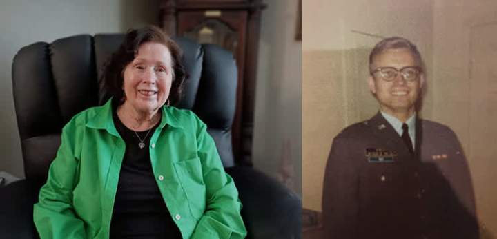 Current photo of Diane Nix along with a image of Wayne in military uniform
