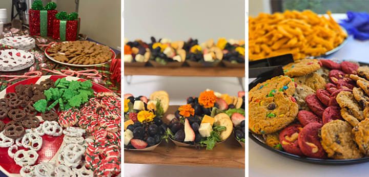 Images of Christmas cookies, fruit arrangements and other treats