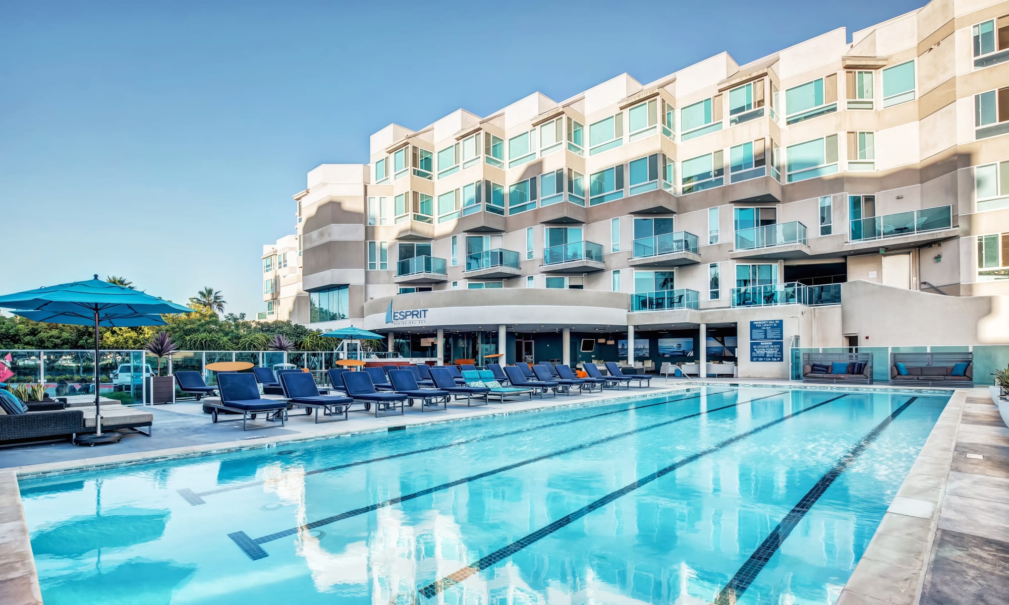 Beautiful resort style swimming pool at Esprit Marina del Rey in Marina del Rey, CA