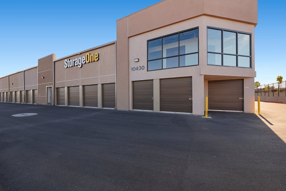 Doors to exterior drive-up units at StorageOne Maryland Pkwy & Cactus in Las Vegas, Nevada