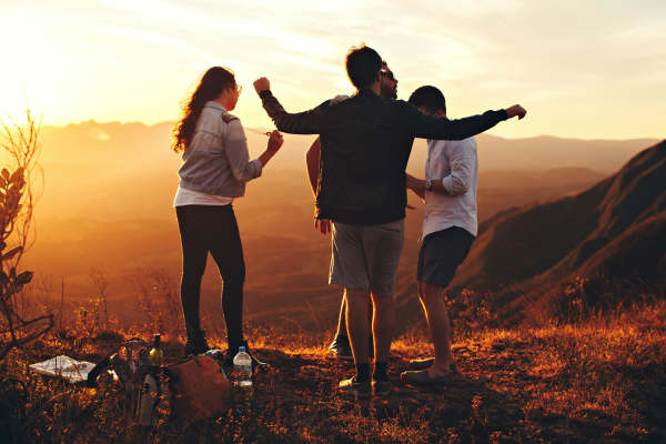Resident friends enjoying on mountain near Portrait At Hance Park in Phoenix, Arizona