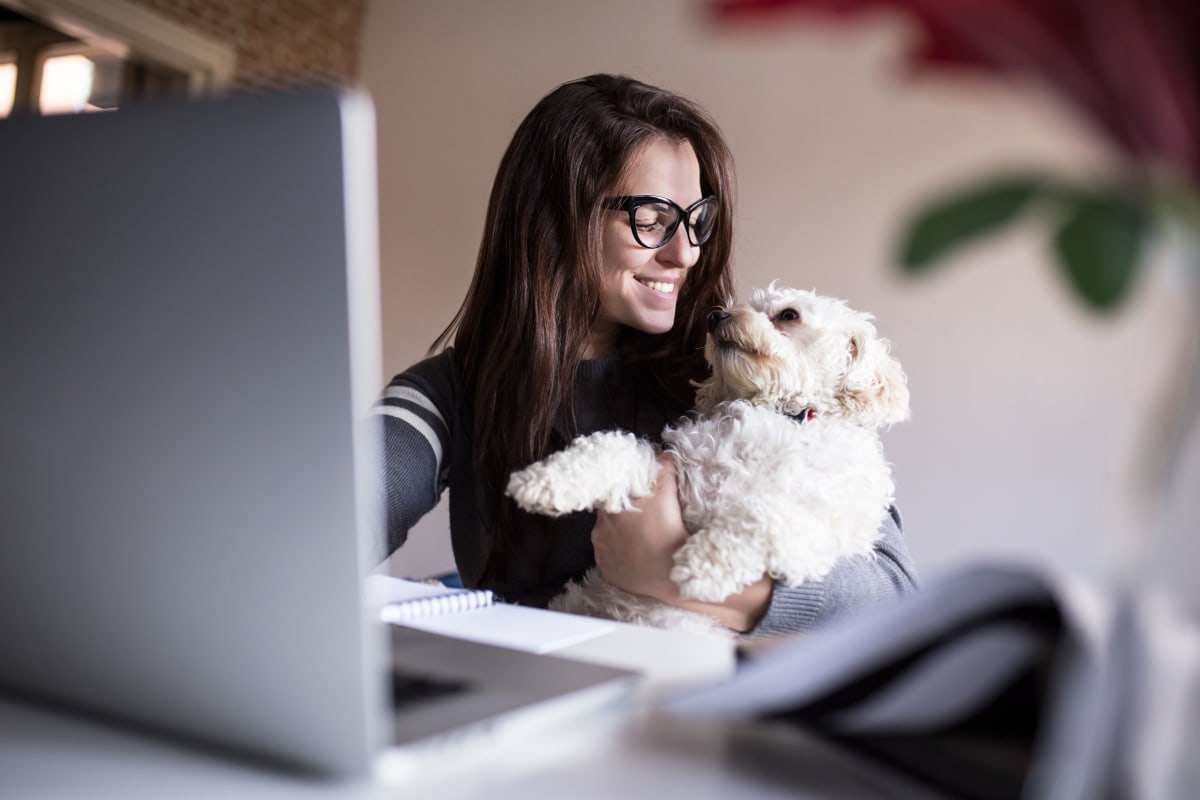 Resident with dog at Montgomery Mill Apartments in Windsor Locks, Connecticut