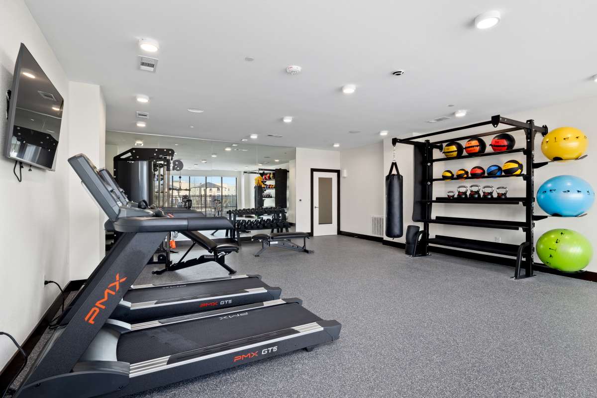 Fitness center with treadmills and exercise ball at Emerald Place in Lancaster, Ohio