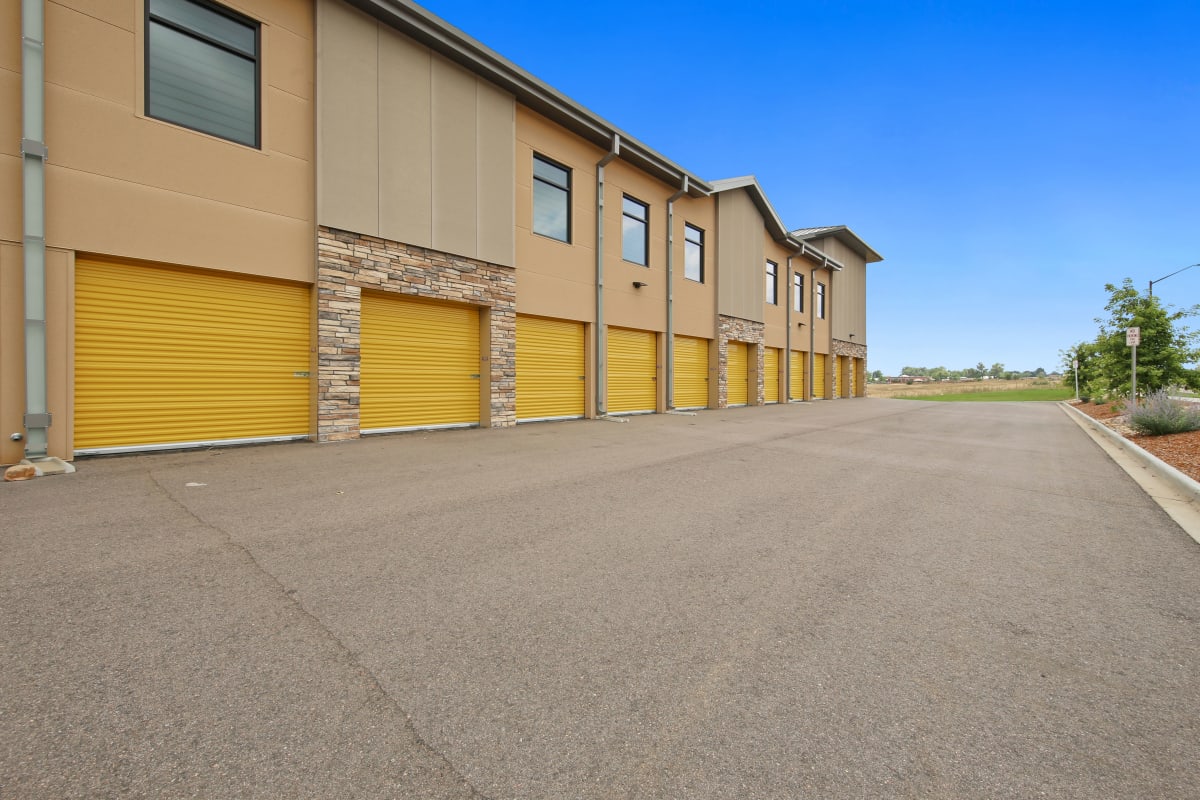A wide driveway for loading outdoor units at Storage Star Domain in Austin, Texas