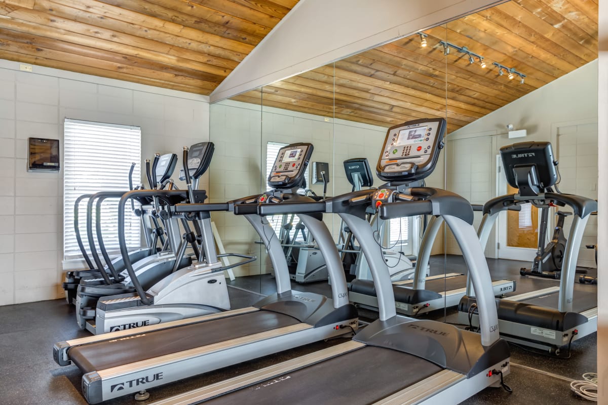 Resident fitness center with cardio machines at Lakeside Apartments in Wheaton, Illinois.