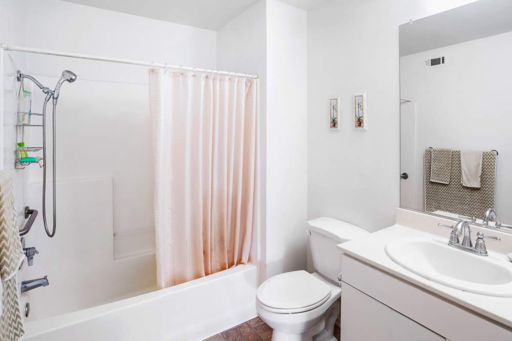Unit bathroom at Vista Alicante in La Mirada, California