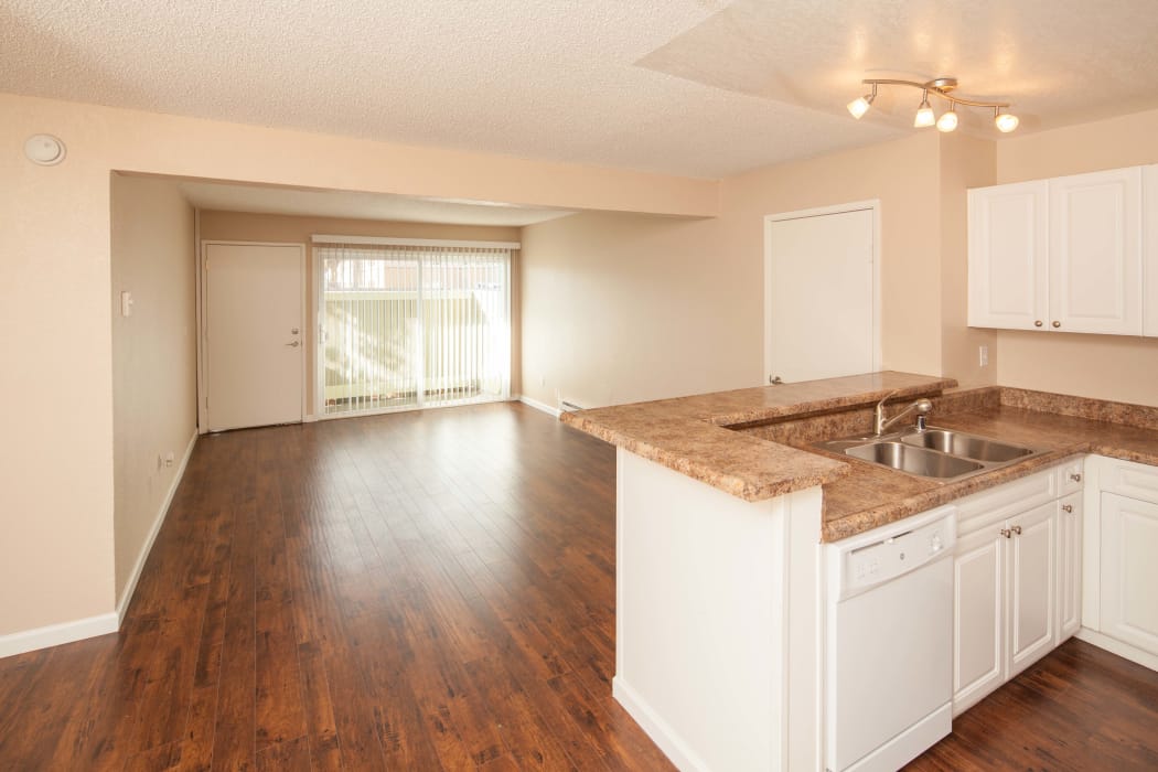 Spacious living area at Breakwater Apartments in Santa Cruz, California