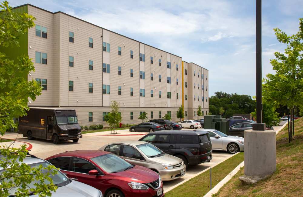 Exterior of the building at Parker Lane Apartments in Austin, Texas, 