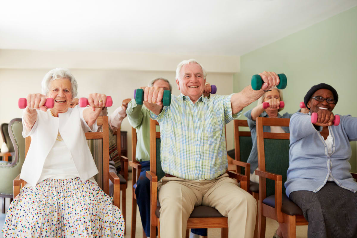 Residents doing physical training at The Reserve at East Longmeadow in East Longmeadow, Massachusetts