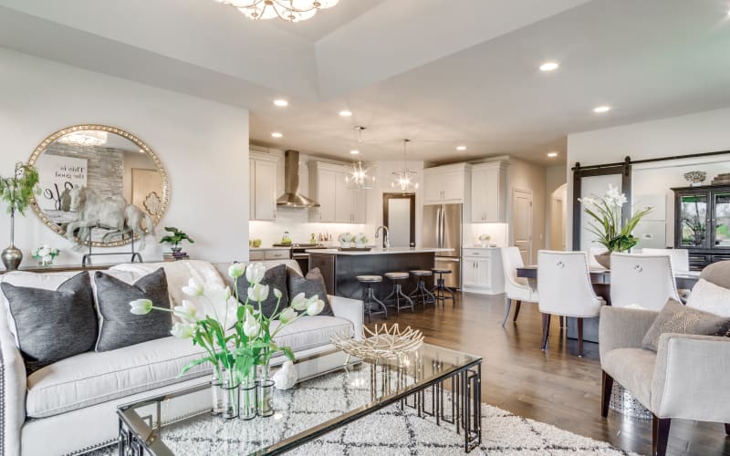 Elegant living room at Blossom Ridge in Oakland Charter Township, Michigan