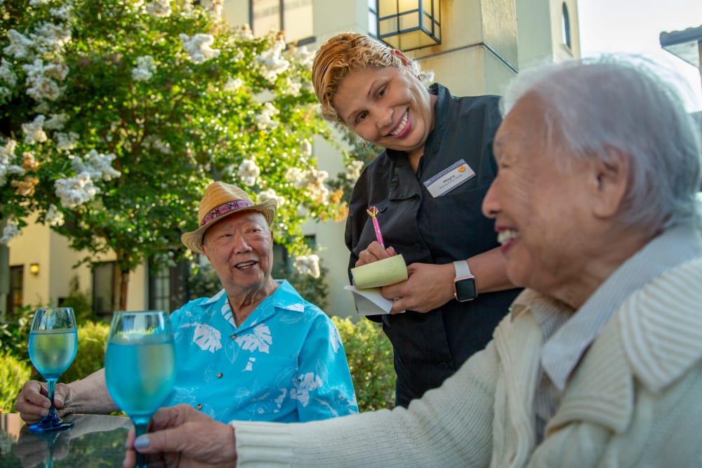 Residents enjoying a meal at Merrill Gardens at Rolling Hills Estates in Rolling Hills Estates, California