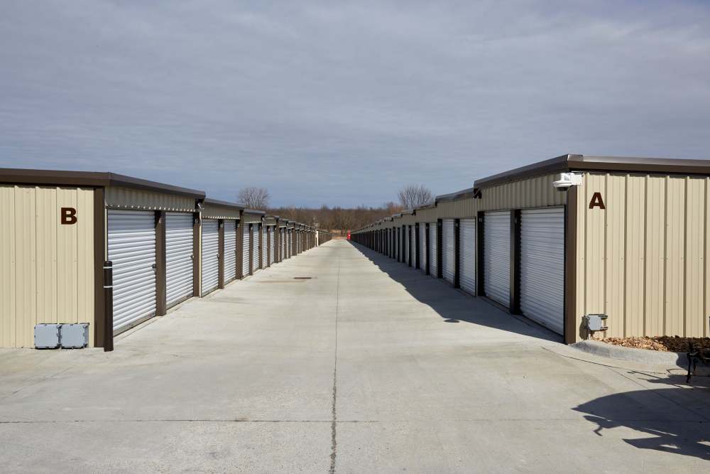 Blocks of storage at American Self Storage in Raymore Missouri