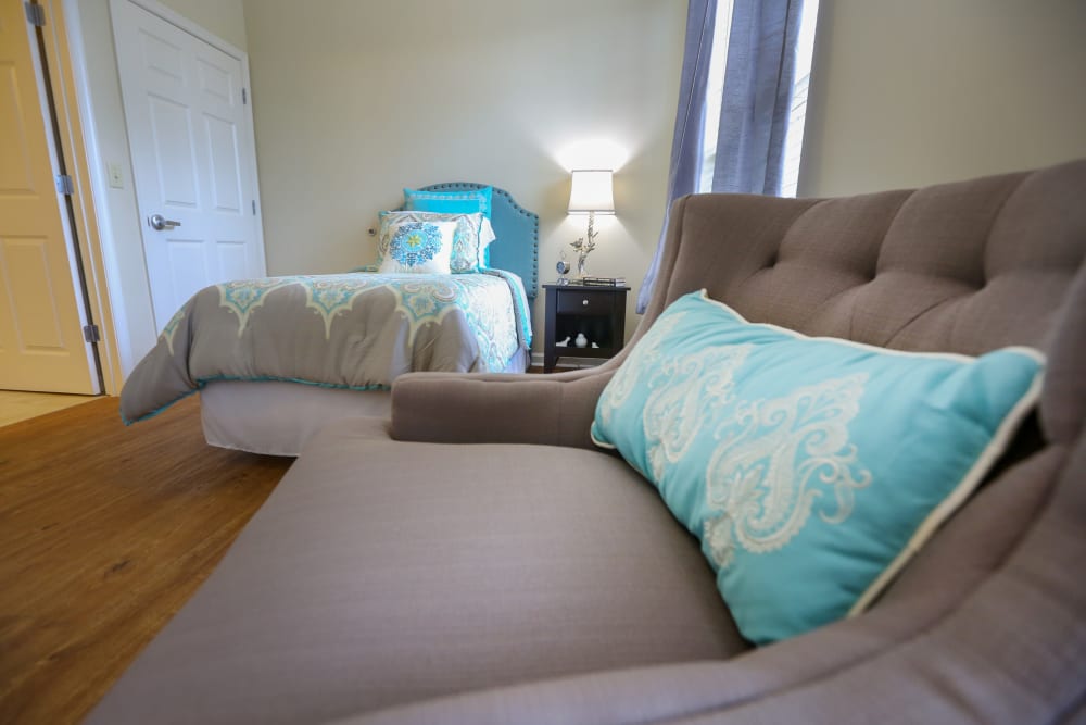 A furnished bedroom at Harmony at Glasgow in Newark, Delaware