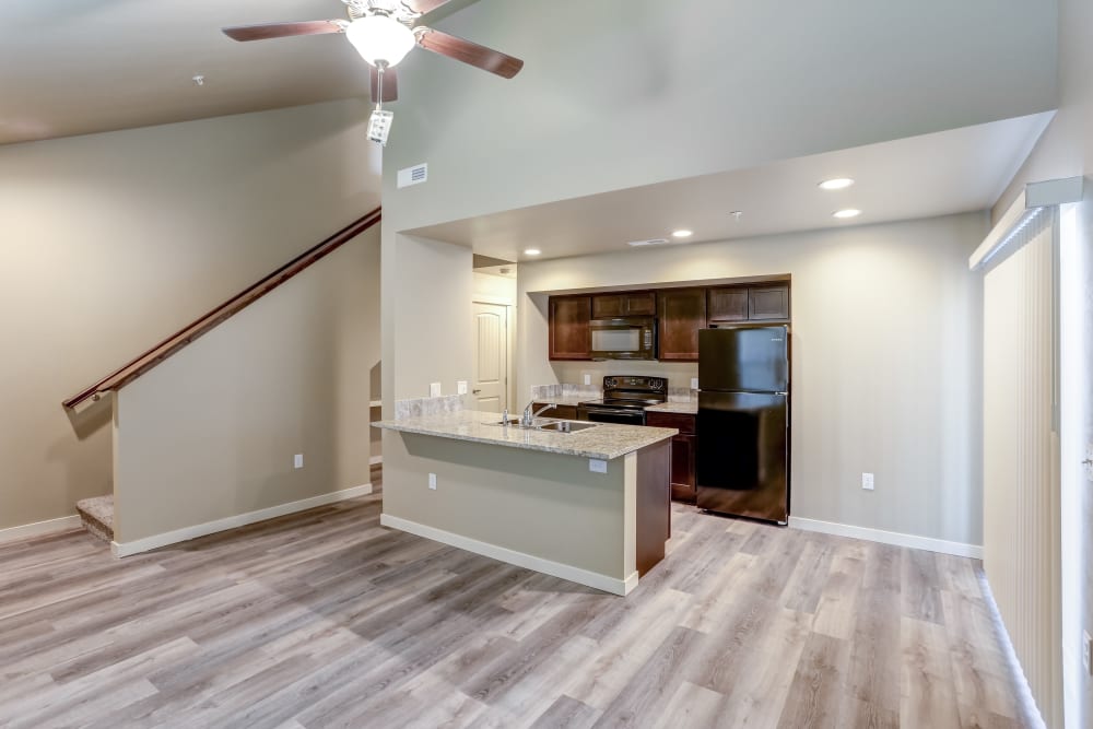 Wood-style flooring in a townhome at Cedar Park & Canyon Falls Townhomes in Twin Falls, Idaho