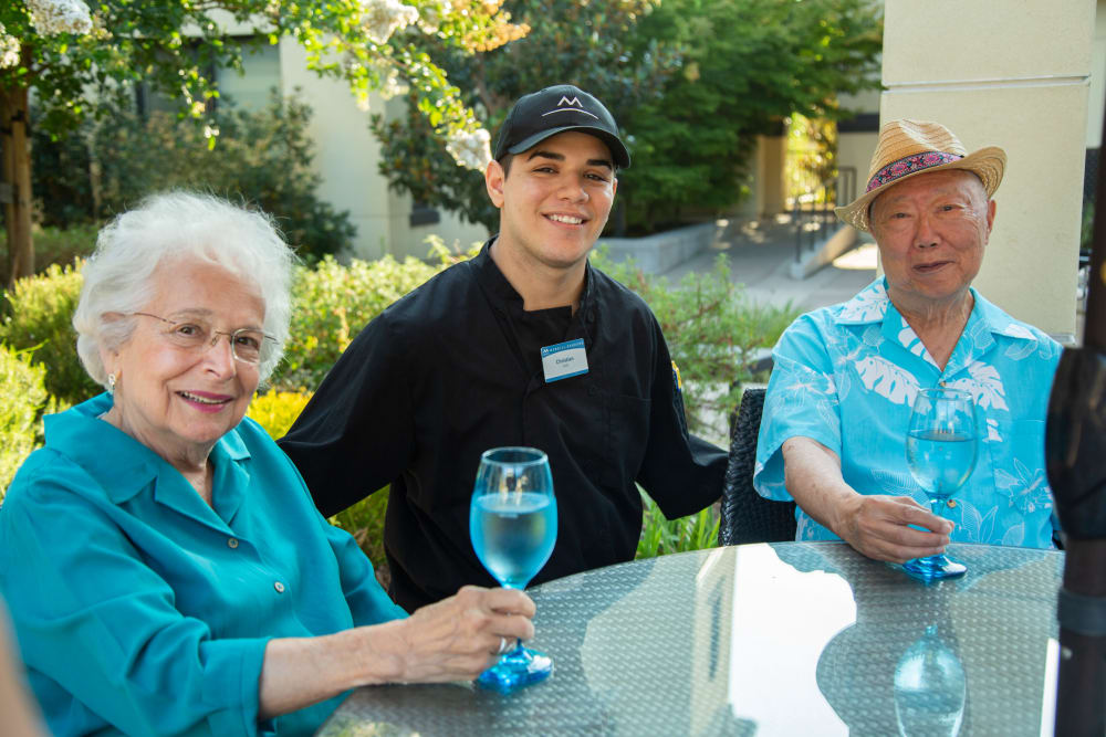 Residents enjoying Anytime Dining at Merrill Gardens at Campbell in Campbell, California. 