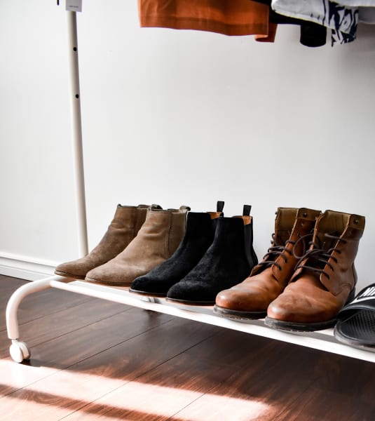 shoes on a decorative and stylish shoe rack 