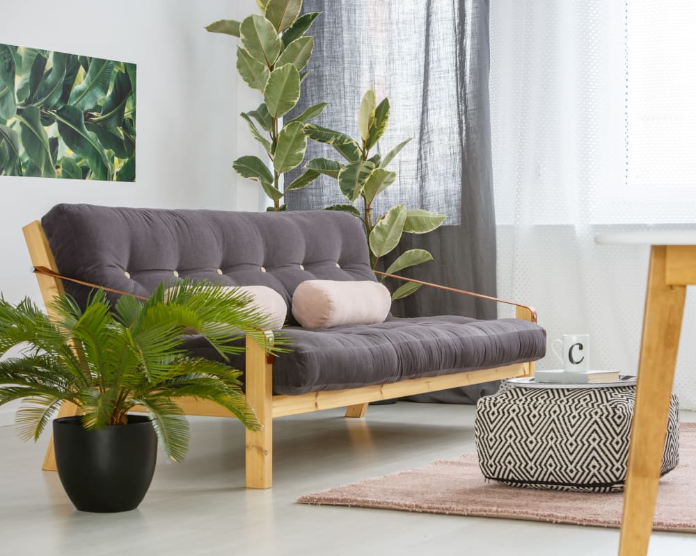 Minimalistic living room at Civic Lofts in Denver, Colorado
