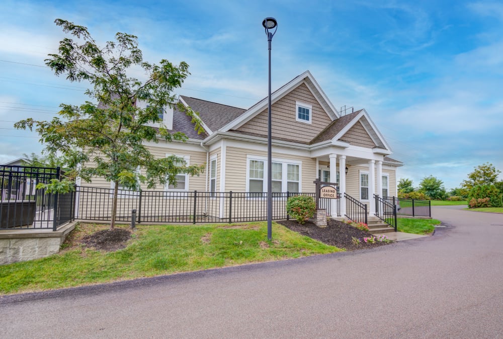 Exterior view of clubhouse at Canal Crossing in Camillus, New York