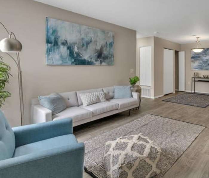 Spacious living room at BLVD West in Lansing, Michigan
