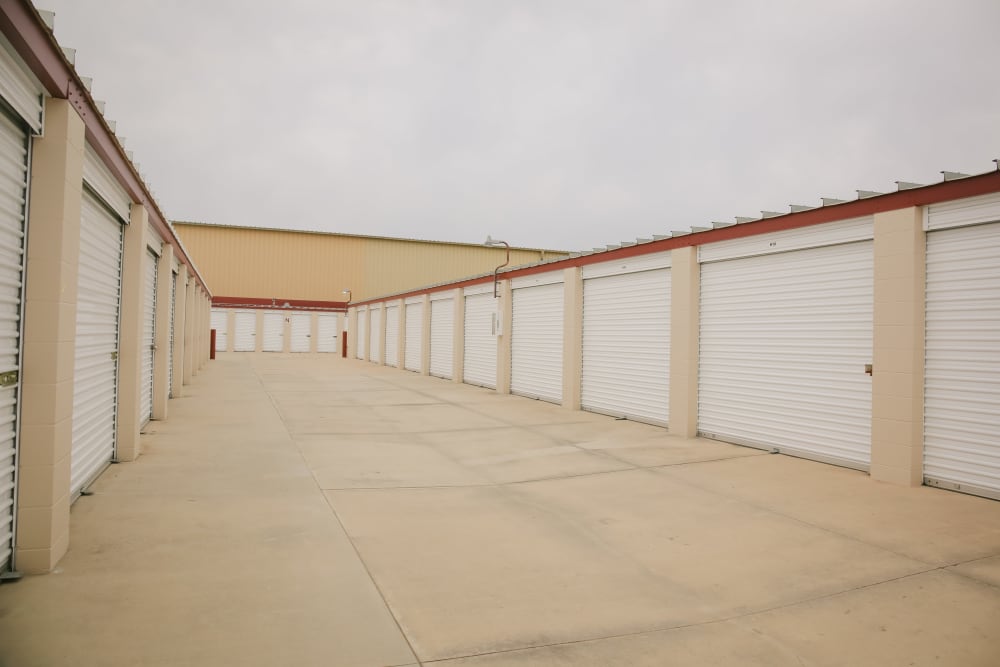 Drive-up storage units at Stor It Self Storage in Visalia, California. 