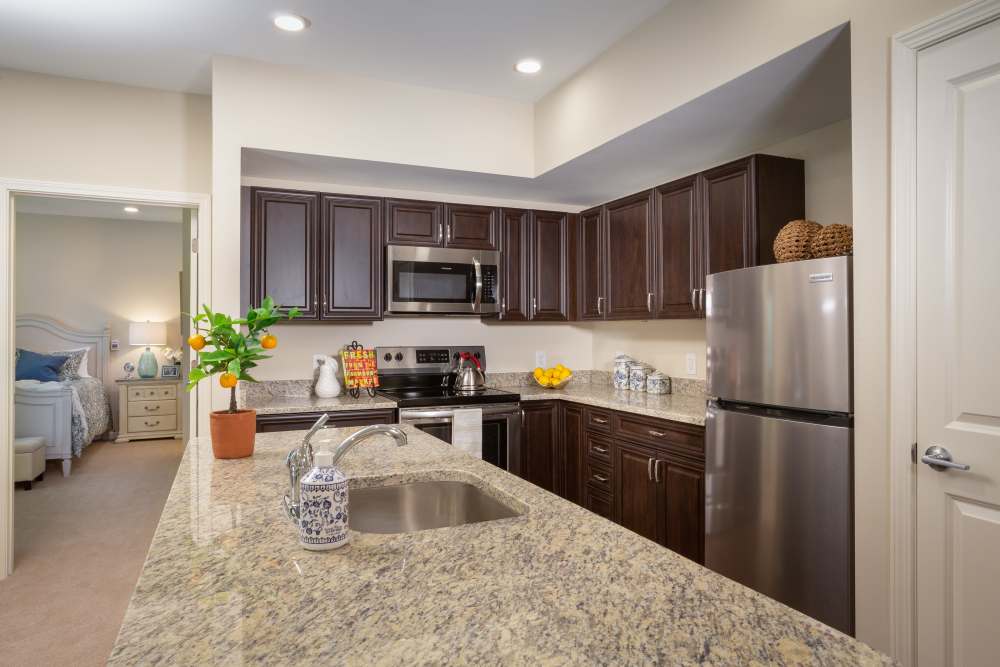 Modern kitchens in apartments at Harmony at Eagles Landing in McDonough, Georgia