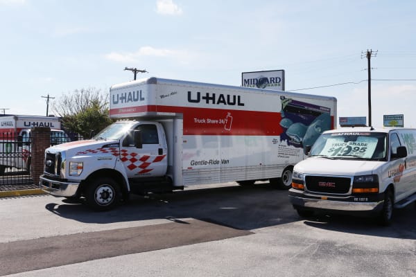 U-Haul trucks at Midgard Self Storage in Jackson, Tennessee