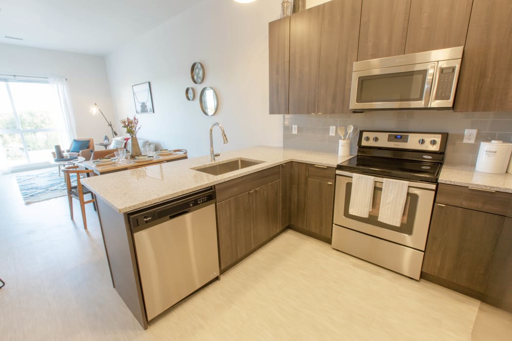 Kitchen at Oxford Station Apartments in Englewood, Colorado