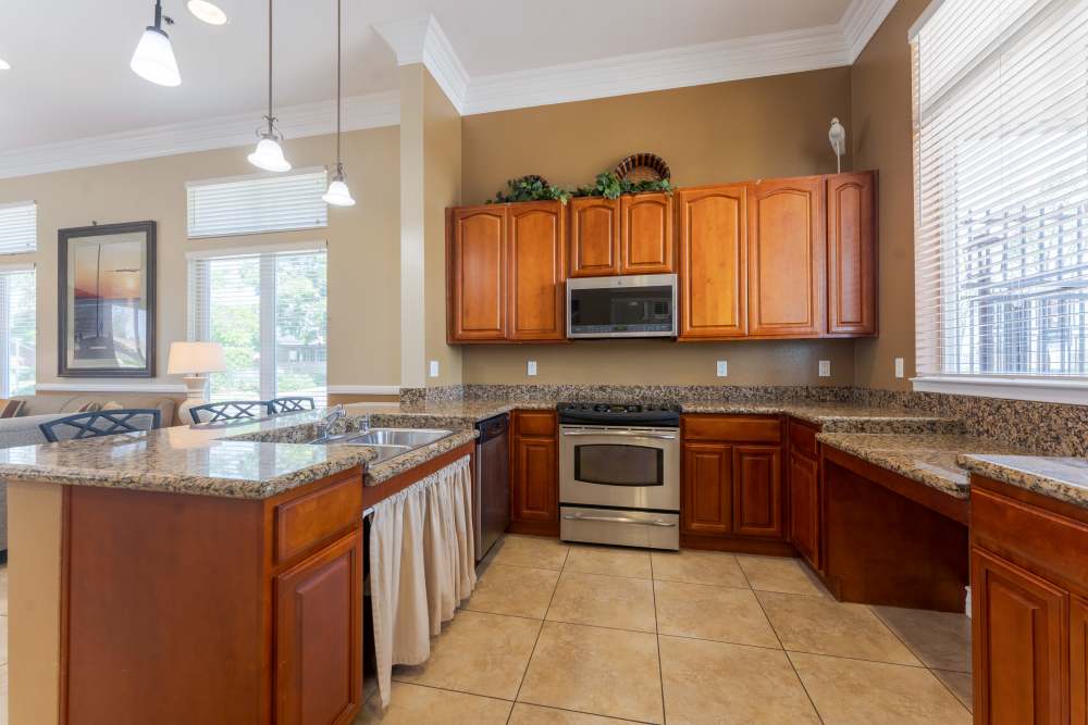 A kitchen area in the clubhouse at Canyon View in San Diego, California