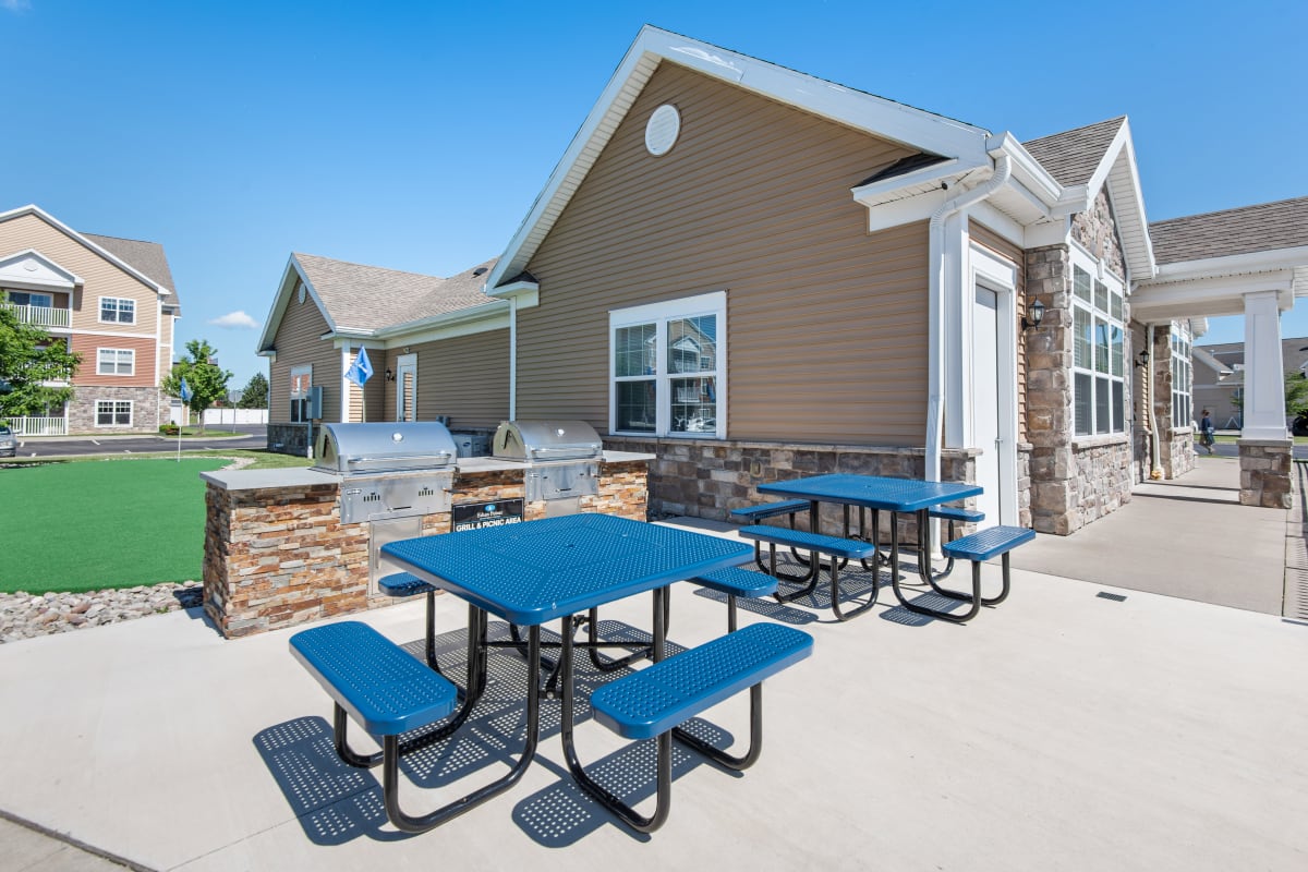 Grilling area with two grills and 2 picnic tables