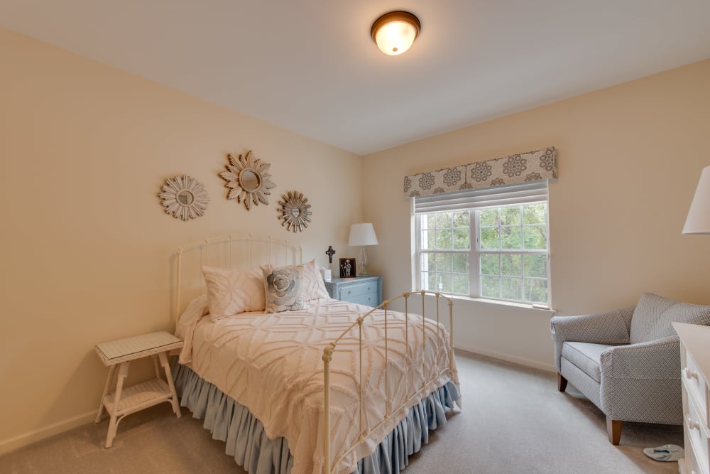 A decorated bedroom at Harmony at Harbour View in Suffolk, Virginia