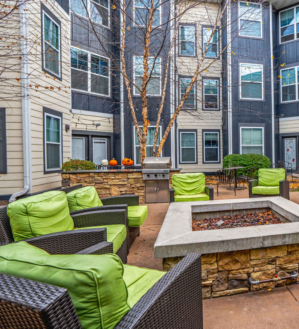 Courtyard seating at The Den in Columbia, Missouri