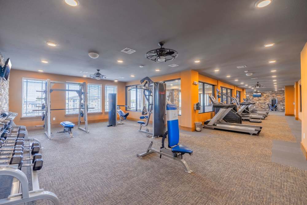 Large fitness center at Caliber at Hyland Village in Westminster, Colorado