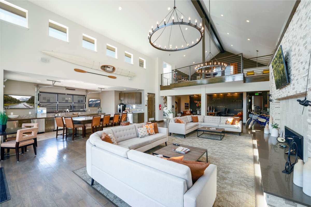 Resident clubhouse with lots of seating at North Main at Steel Ranch in Louisville, Colorado