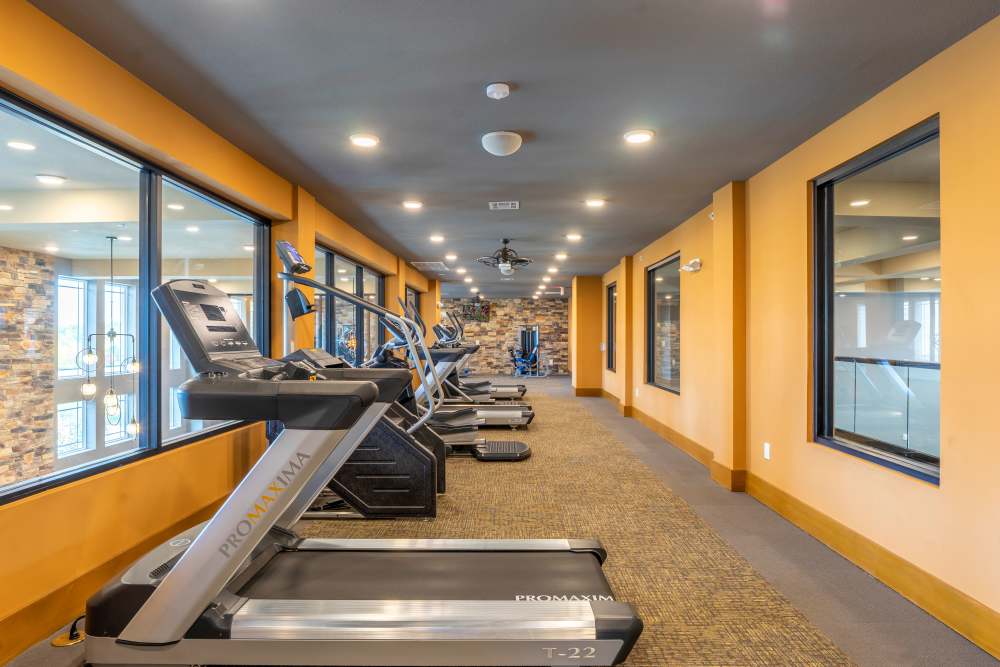 Treadmills in the gym at Caliber at Hyland Village in Westminster, Colorado