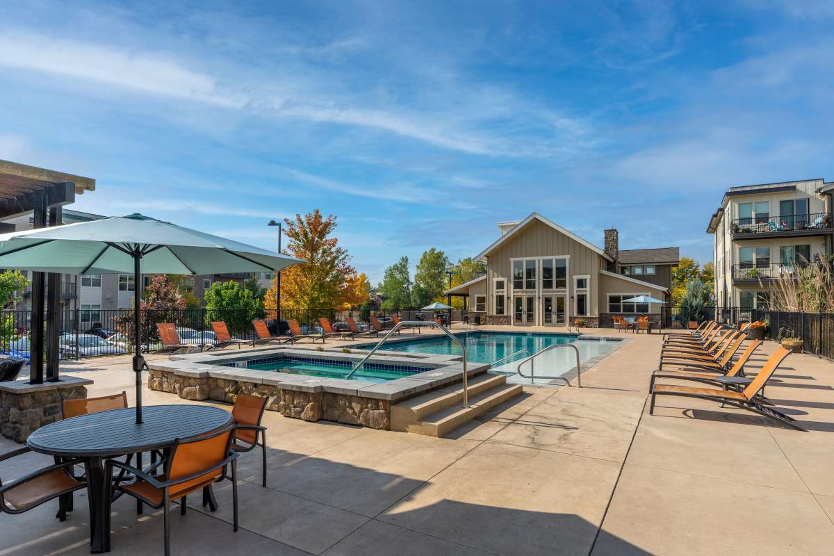 Resort-style pool at North Main at Steel Ranch in Louisville, Colorado