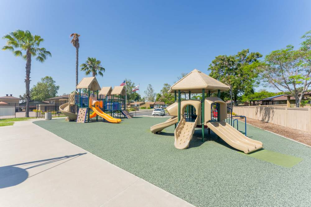 Swingsets at a playground at Canyon View in San Diego, California