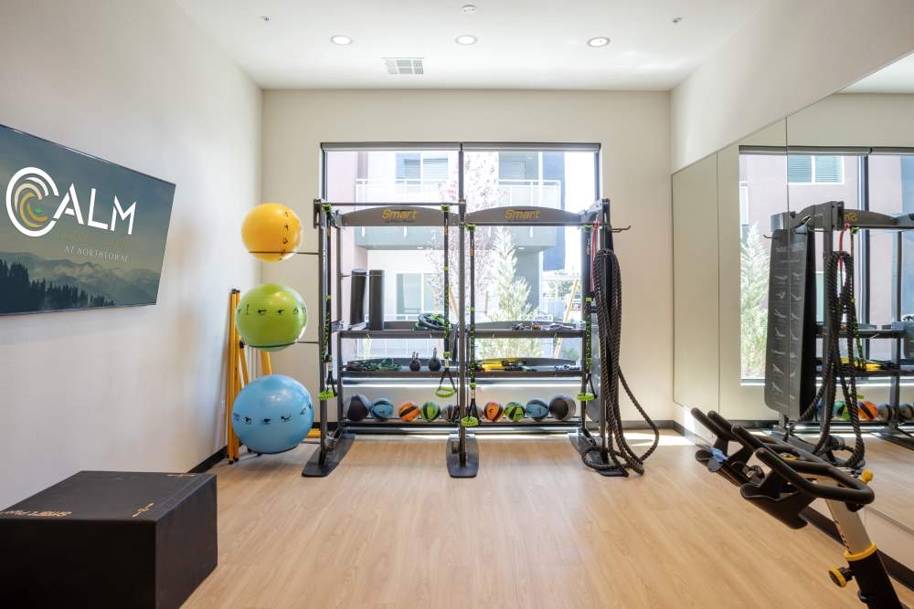 Well-equipped fitness center at Calm at Northtowne in Reno, Nevada