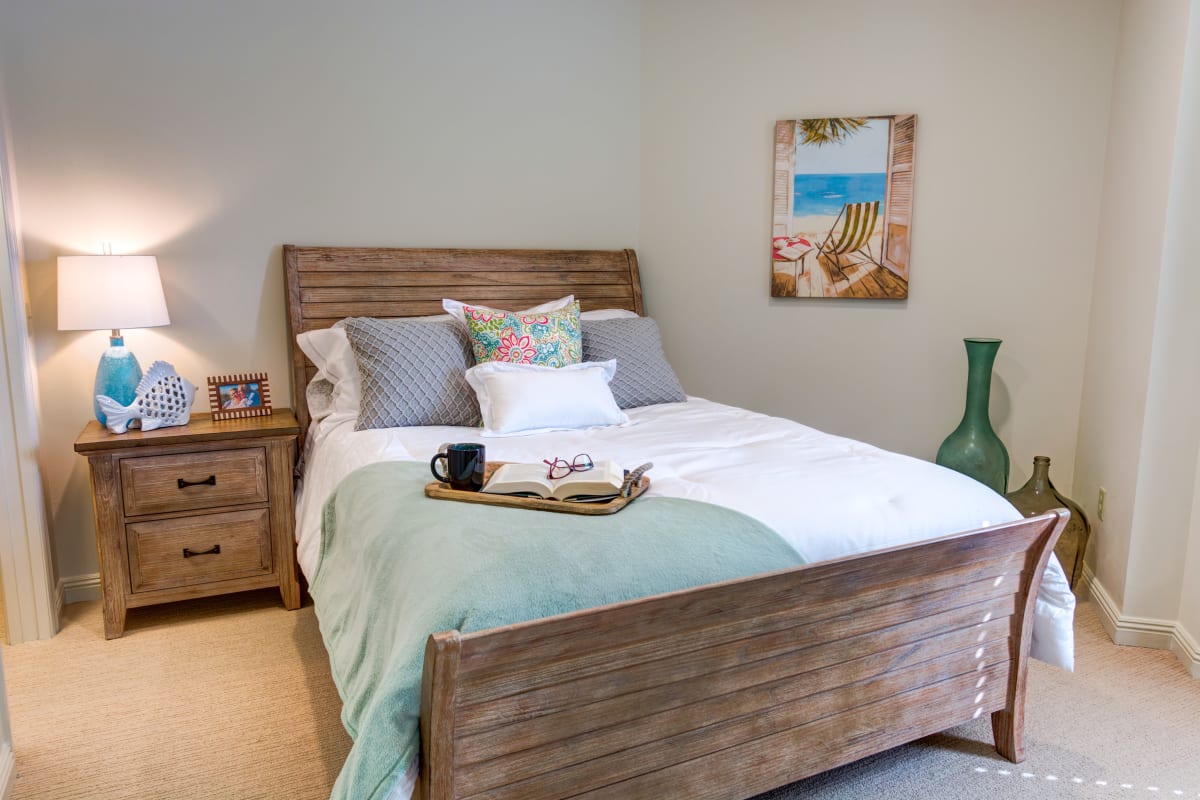 Well-lit bedroom at Estancia Senior Living in Fallbrook, California