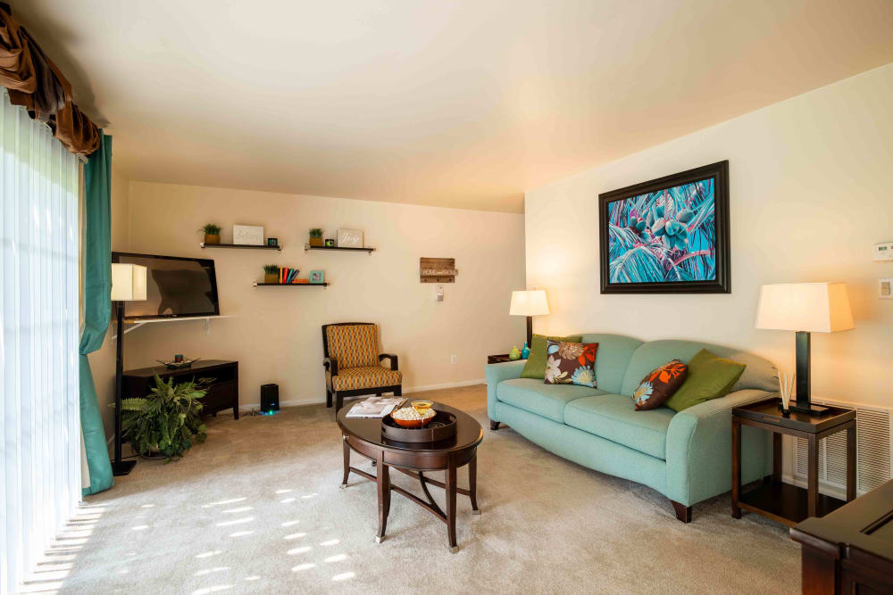 Living room with wall to wall carpeting