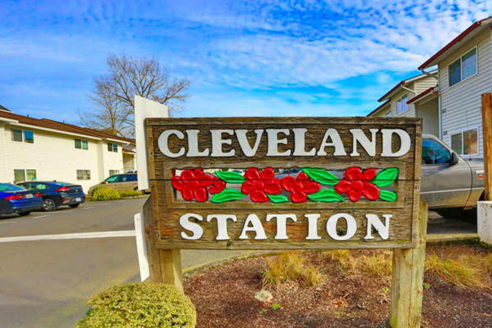 Wood Sign Entrance to Cleveland Station in Gresham, Oregon