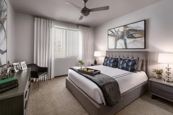 Beautiful bedroom with ceiling fan at Aviva in Mesa, Arizona