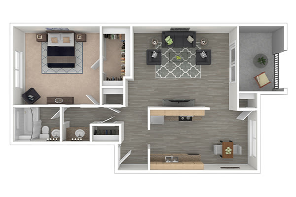 Floor plan of the One-bedroom apartments at Pleasanton Place