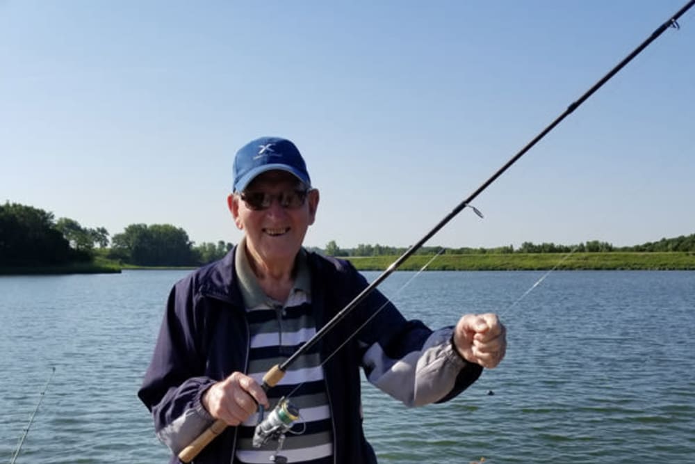 Resident fishing near The Lakeside Village in Panora, Iowa.