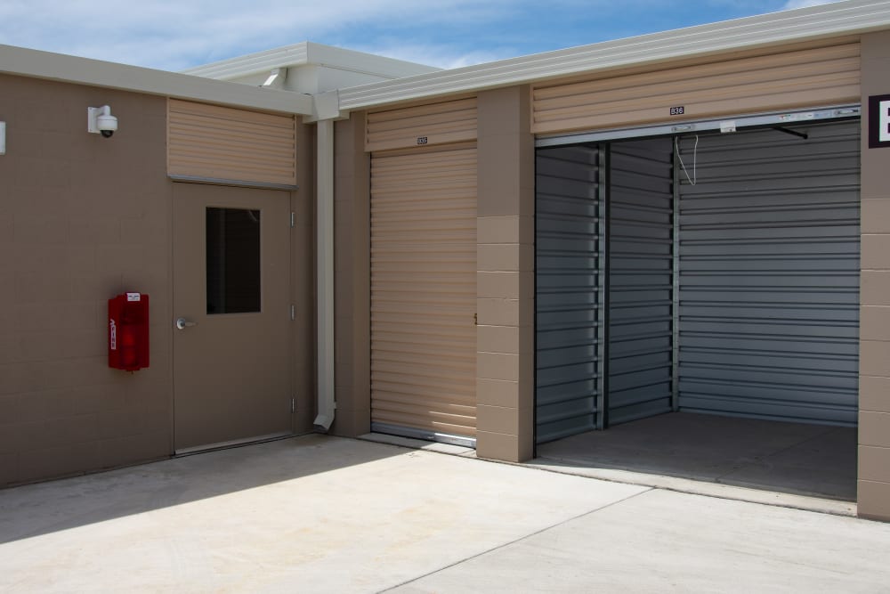 Outdoor storage units with roll up doors at Stanford Ranch Self Storage