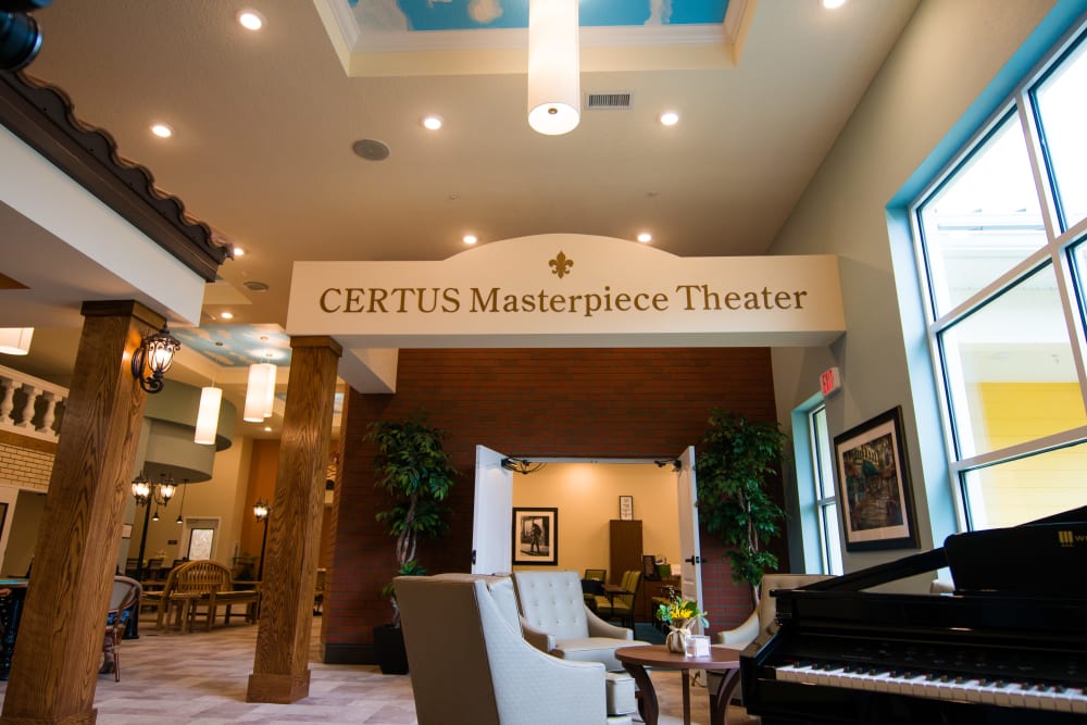 The resident theater at CERTUS Premier Memory Care Living in Orange City, Florida. 